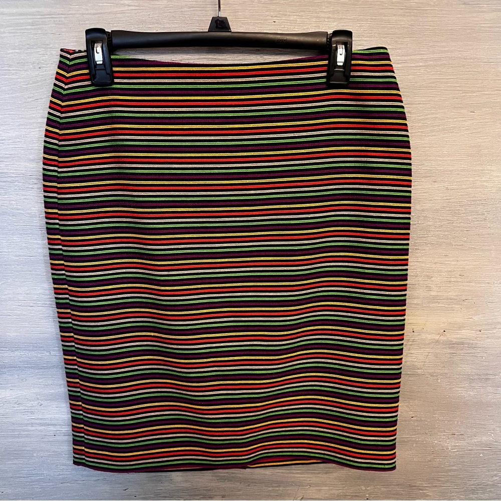 Vintage Talbots Petites Multi-Color Horizontal Stripe Cotton Pencil Skirt 6P NWT